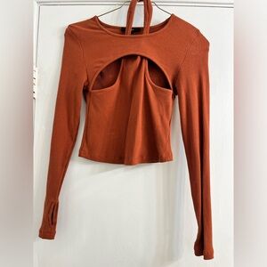 Burnt orange long sleeve halter crop, size small, Forever 21, fall/winter season